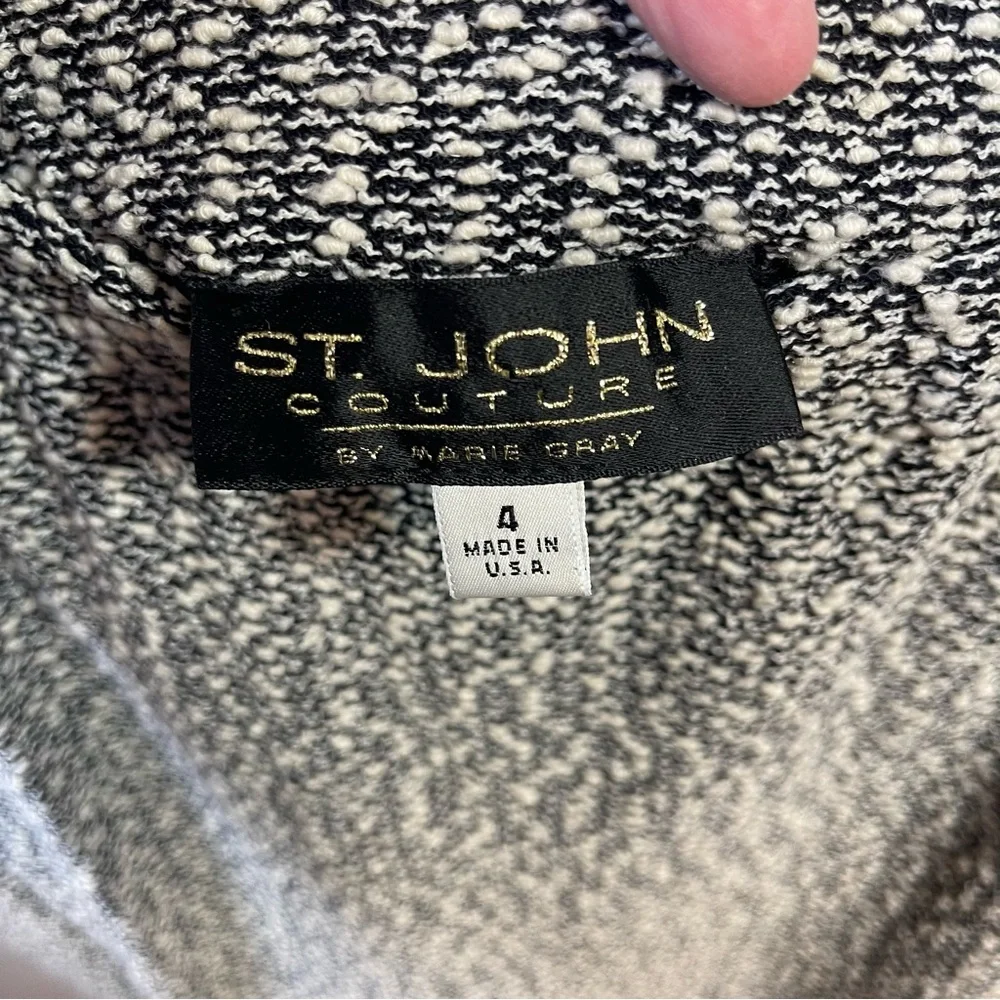 ST. JOHN Couture 2 Piece Tweed Texture Jacket + Mini Skirt Gold Button Suede C14